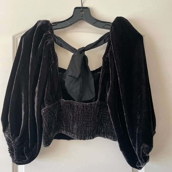 SOLD | Free People | Black Velvet Puff Sleeve Top - Picture 8 of 8